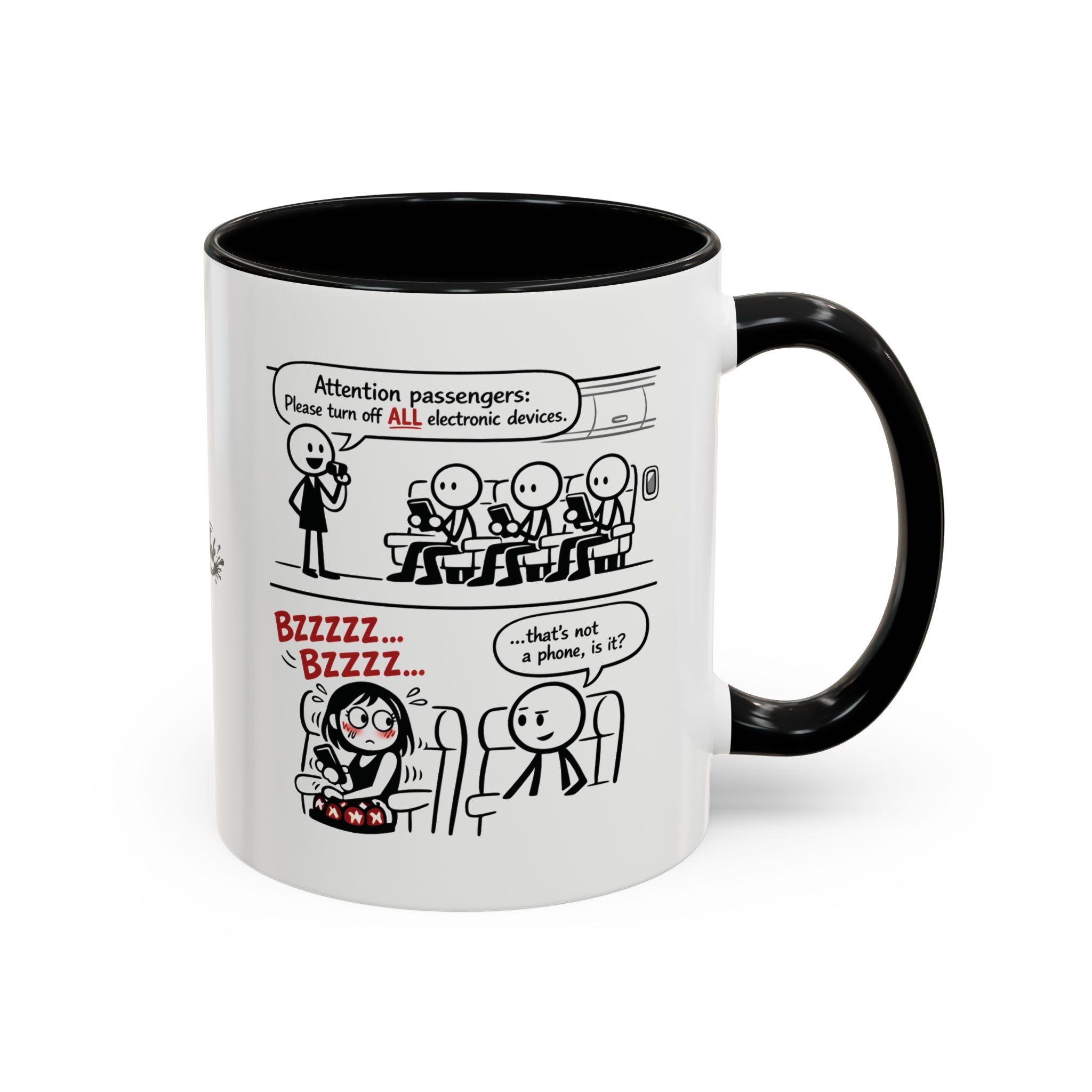 Coffee Mug — Funny Airplane Cellphone Comic Accent Mug (11/15 oz)
